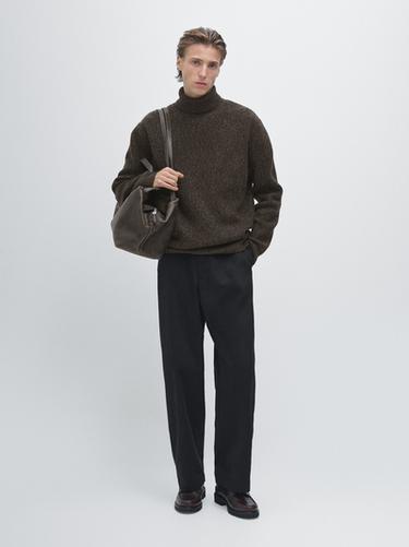 Zara Mouliné wool high neck knit sweater - Brown marl - Image 0