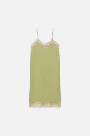 ROBE SATINÉE DENTELLE ZW COLLECTION - Vert pistache de Zara - Image 4