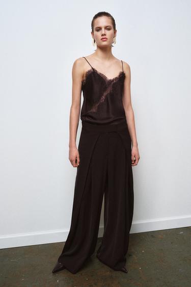 Zara ZW COLLECTION LEPRŠAVE PANTALONE SA UŠICIMA – Smeđa