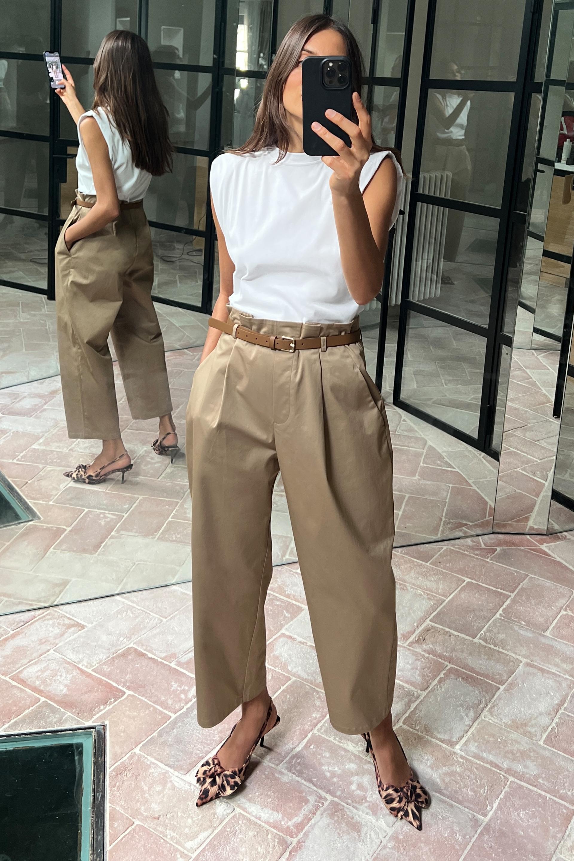 CONTRAST JUMPSUIT WITH BELT CAMEL/WHITE ZARA Turkey
