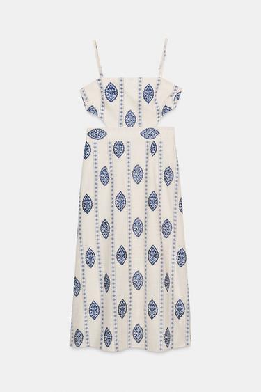 MIDI DRESS WITH CUT OUT DETAIL - Ecru / Navy by Zara - Image 0