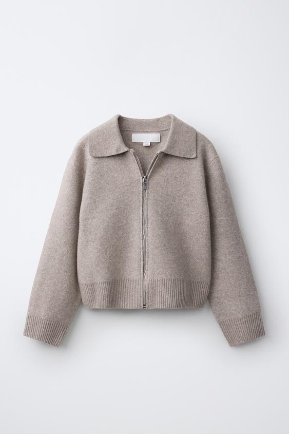 جاكيت محبوك بياقة بولو - بني/ توبو الخاص بـ Zara - صورة 0