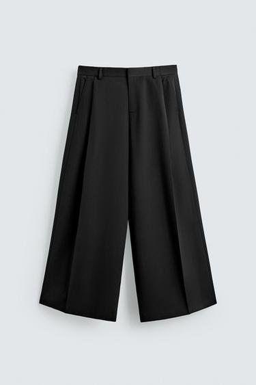 PANTALONS DE CAMA AMPLA AMB PLECS - Negre de Zara