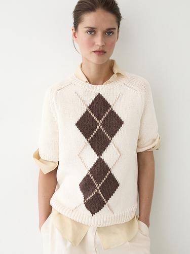 Pull en maille à manches courtes losanges - Écru de Zara