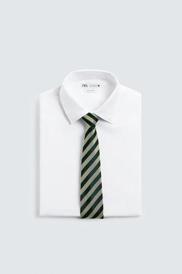 100% SILK STRIPED TIE - Green by Zara - Image 3