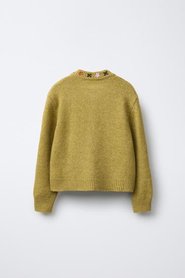 CARDIGAN WITH EMBROIDERED FLOWERS - Olive green by Zara - Image 1
