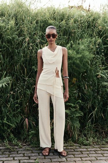 PANTALONS PAREO LLAÇADES TEXTURA - Blanc trencat de Zara
