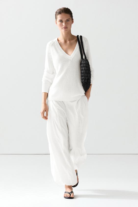 Cotton blend V-neck knit sweater from Zara - $130