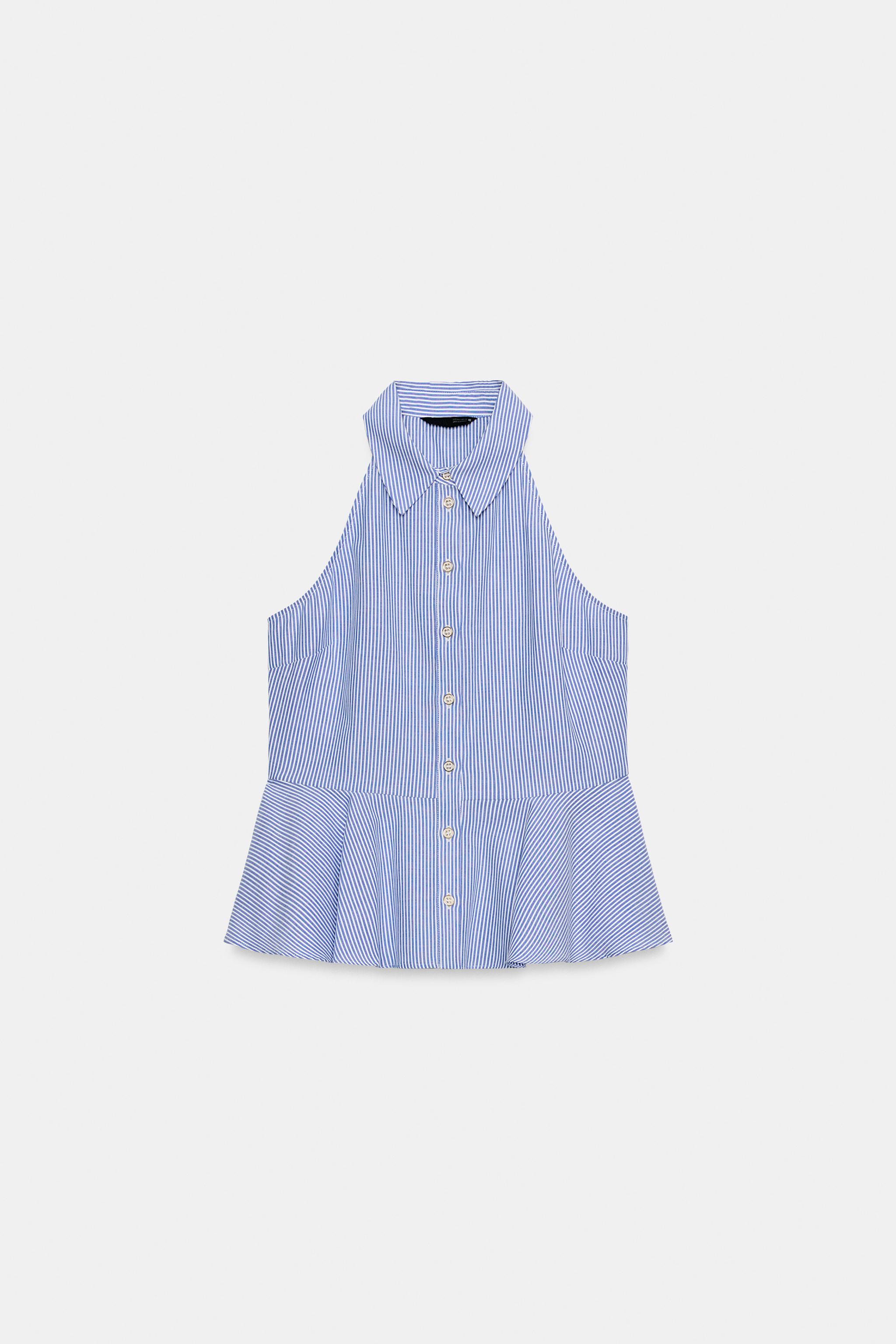 STRIPED PEPLUM HALTER SHIRT