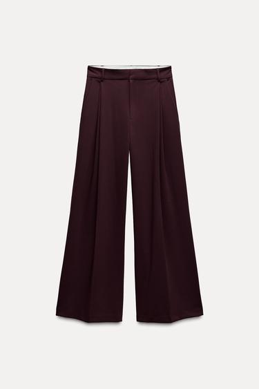 TROUSERS WITH DOUBLE PLEAT - Burgundy by Zara