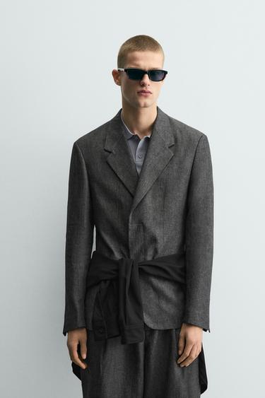 100% LINEN SUIT BLAZER - Grey marl by Zara