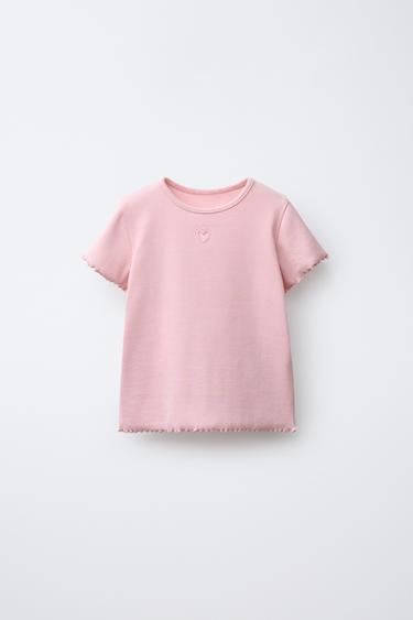 T-SHIRT CÔTELÉ CUT OUT CŒUR - Rose de Zara
