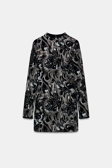 EMBROIDERED VELVET DRESS - Black / Sand by Zara