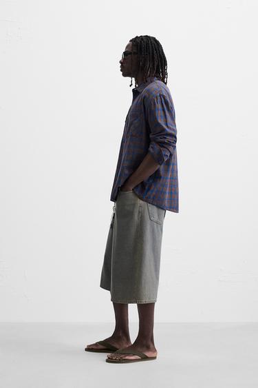 CHECK COTTON/LINEN SHIRT - Brown-Blue de Zara - Image 4
