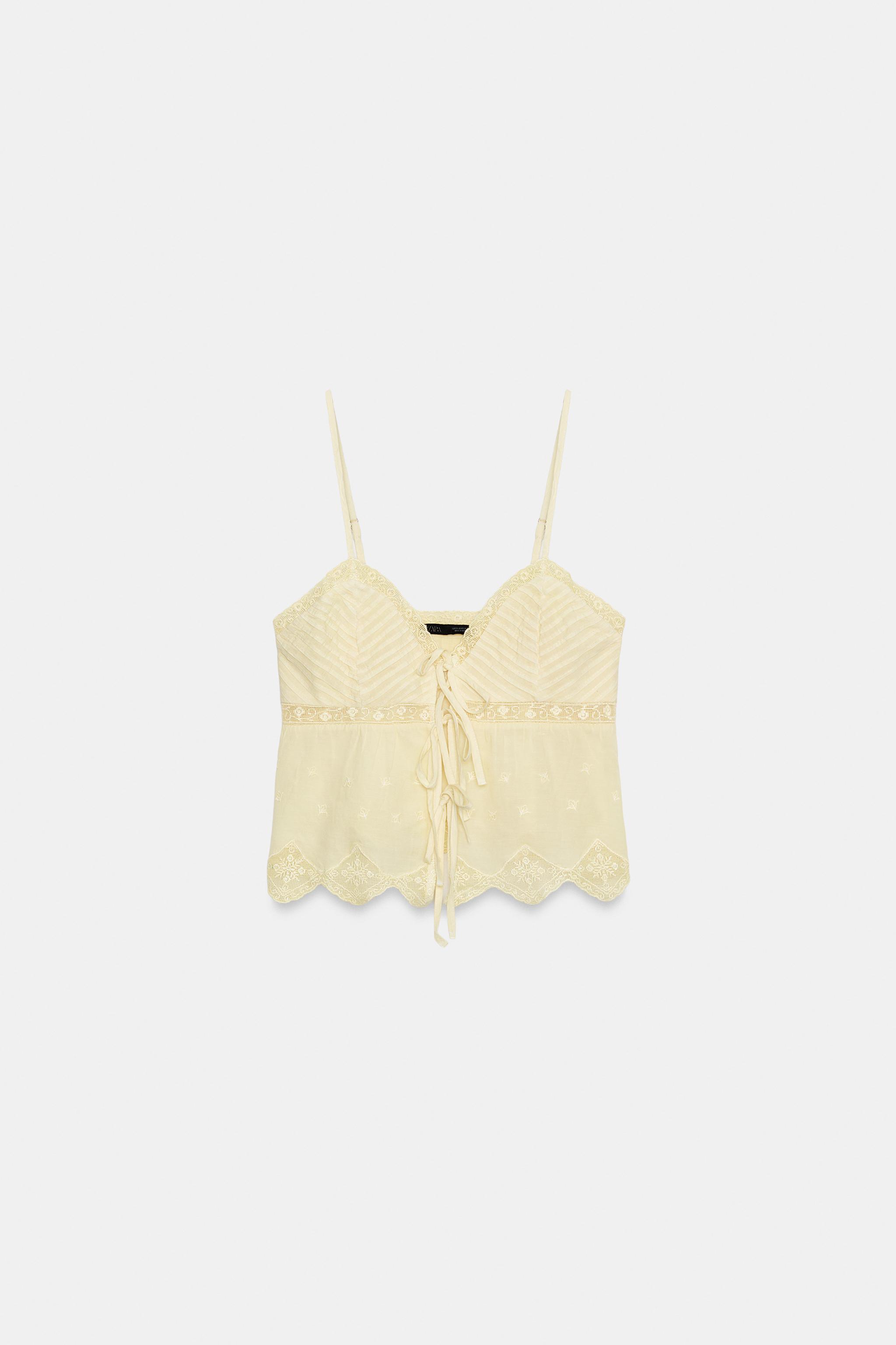 EMBROIDERED TIE-FRONT CAMISOLE - Yellow | ZARA Canada