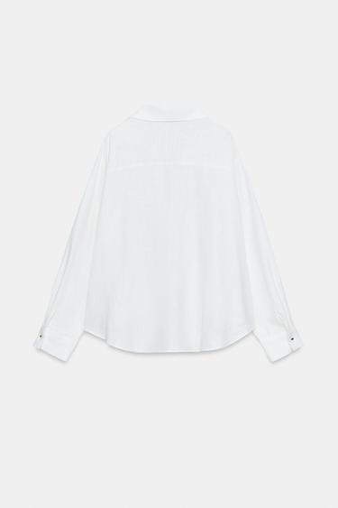LINEN BLEND SHIRT WITH PUFF HEM - White by Zara - Image 6