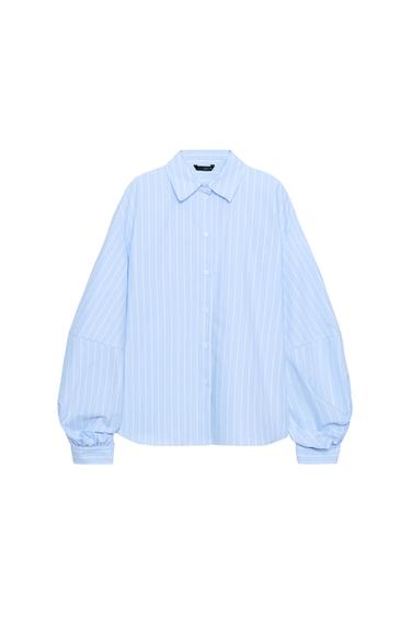 CAMISA RAYAS MANGA ABULLONADA - Azulina de Zara