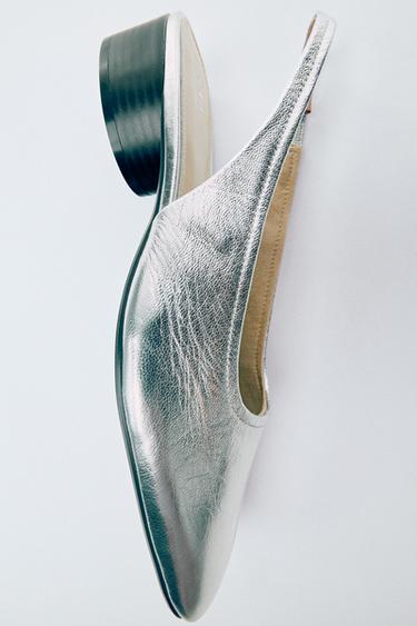 Zara METALLIC LEATHER SLINGBACKS - Silver