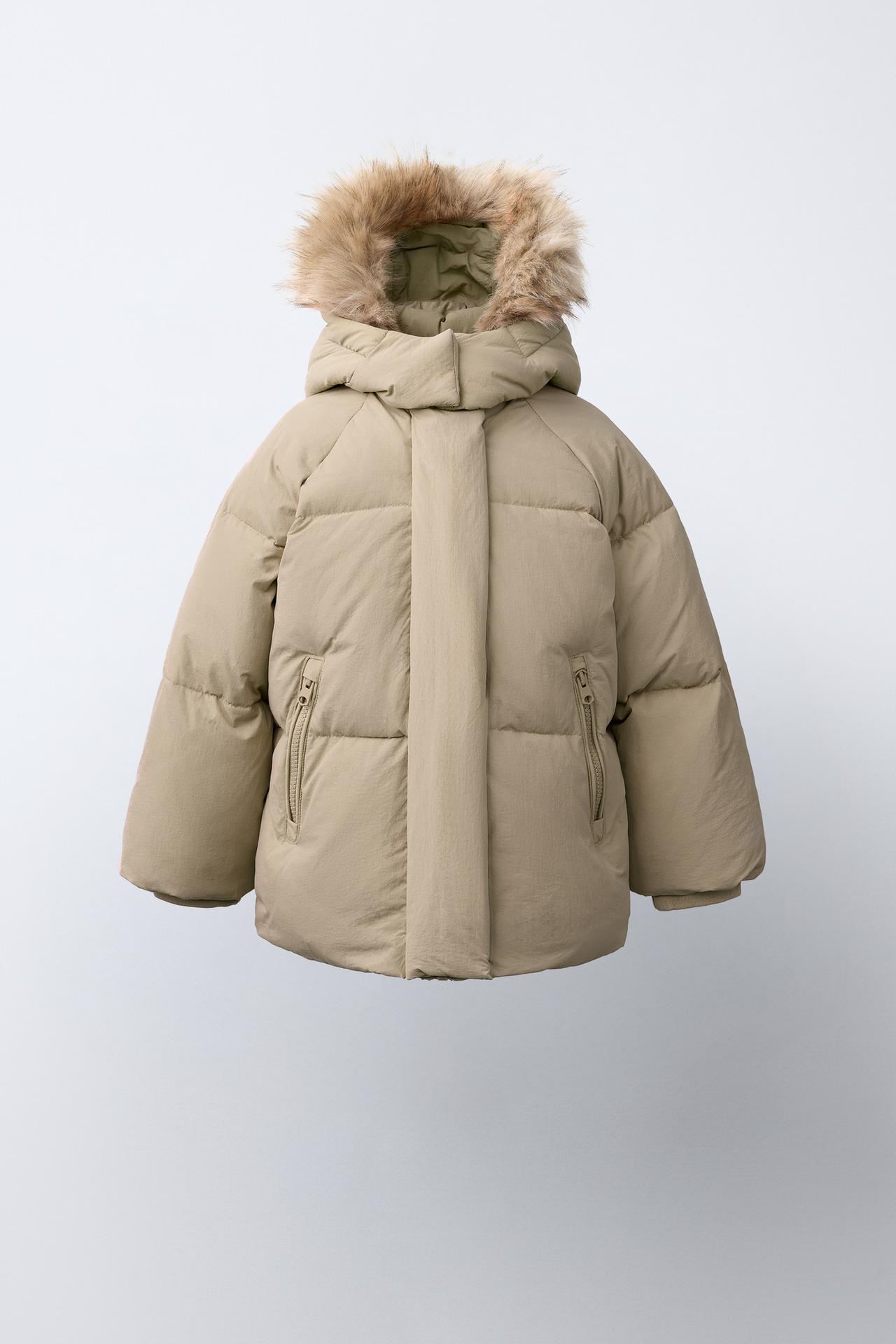 WATER-REPELLENT THERMAL 50/50 DOWN AND FEATHER JACKET WITH DETACHABLE FAUX FUR HOODIE — Beige