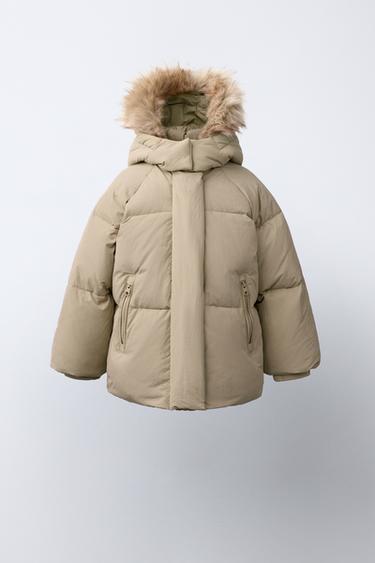 WATER-REPELLENT THERMAL 50/50 DOWN AND FEATHER JACKET WITH DETACHABLE FAUX FUR HOODIE — Beige 1