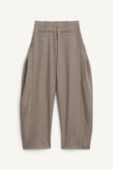 PANTALON BALLON À CARREAUX AVEC LAINE ÉDITION LIMITÉE - Écru / Noir de Zara - Image 6
