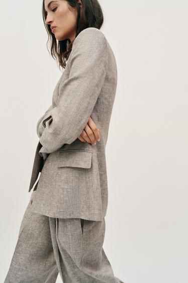 VESTE À ÉPAULETTES 100 % LIN - Sable / Chiné de Zara - Image 3