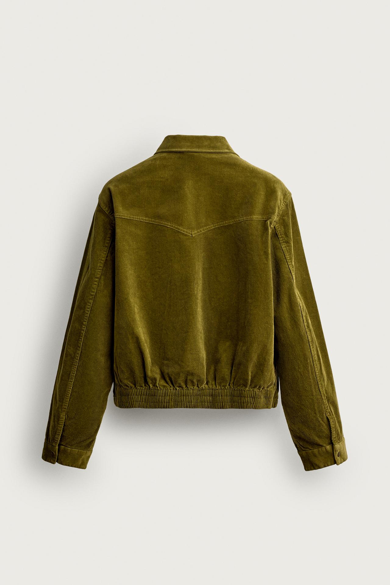 CROPPED CORDUROY OVERSHIRT — Olive green