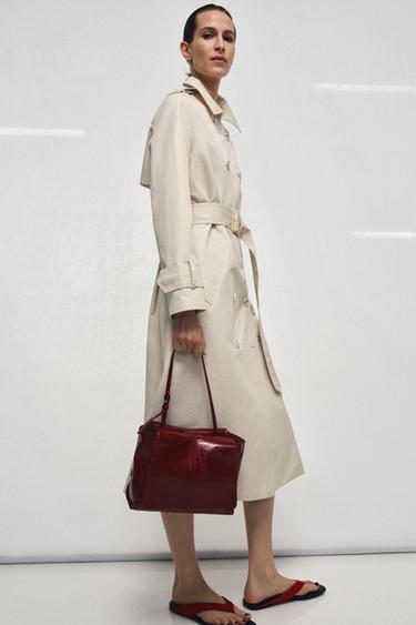 LEATHER DOUBLE POCKET MINI TOTE BAG - Cherry Red by Zara