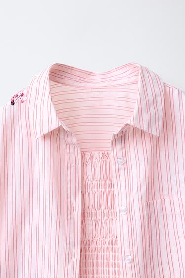 SEQUINNED FLORAL STRIPED SHIRT AND TOP - Pastel pink by Zara - Image 4