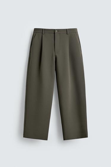PANTALON COUPE DÉCONTRACTÉE À PLIS - Vert de Zara
