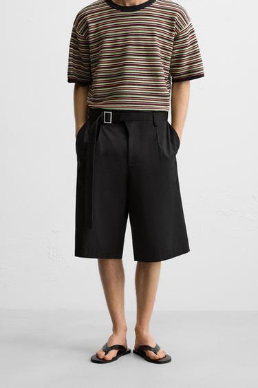 PLEATED BERMUDA SHORTS WITH BELT - Black by Zara - Image 1