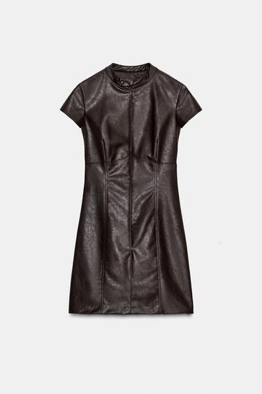 FAUX LEATHER MINI DRESS - Dark brown by Zara - Image 7