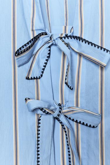 STRIPED POPLIN SHIRT WITH TIES - Sand / Blue by Zara - Image 9