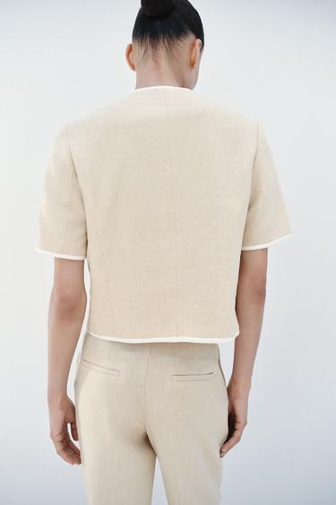 SHORT SLEEVE BLAZER WITH CONTRAST TRIMS - Light beige by Zara - Image 3