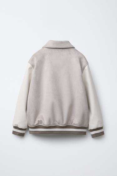 BLOUSON AVIATEUR EN MATIÈRE SYNTHÉTIQUE - Sable de Zara - Image 1