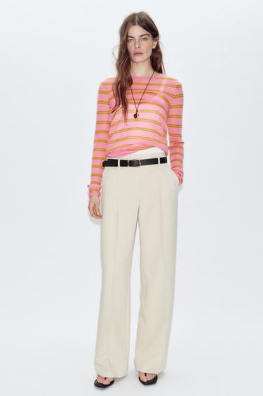 STRAIGHT TROUSERS WITH DARTS AND BELT - Bone by Zara