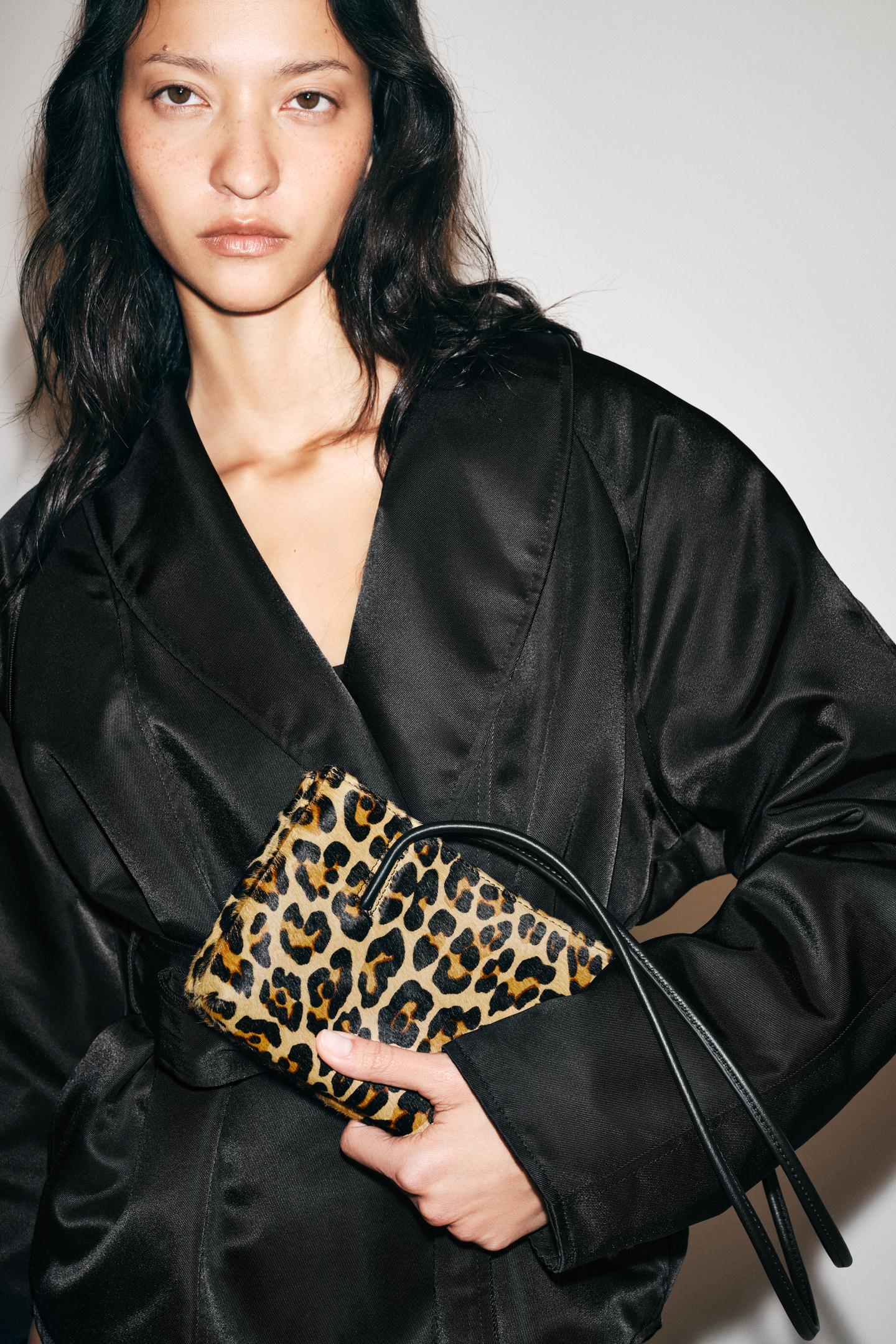 Женская сумка Zara Animal Print Leather Shoulder, цвет: Леопардовый — фото 1