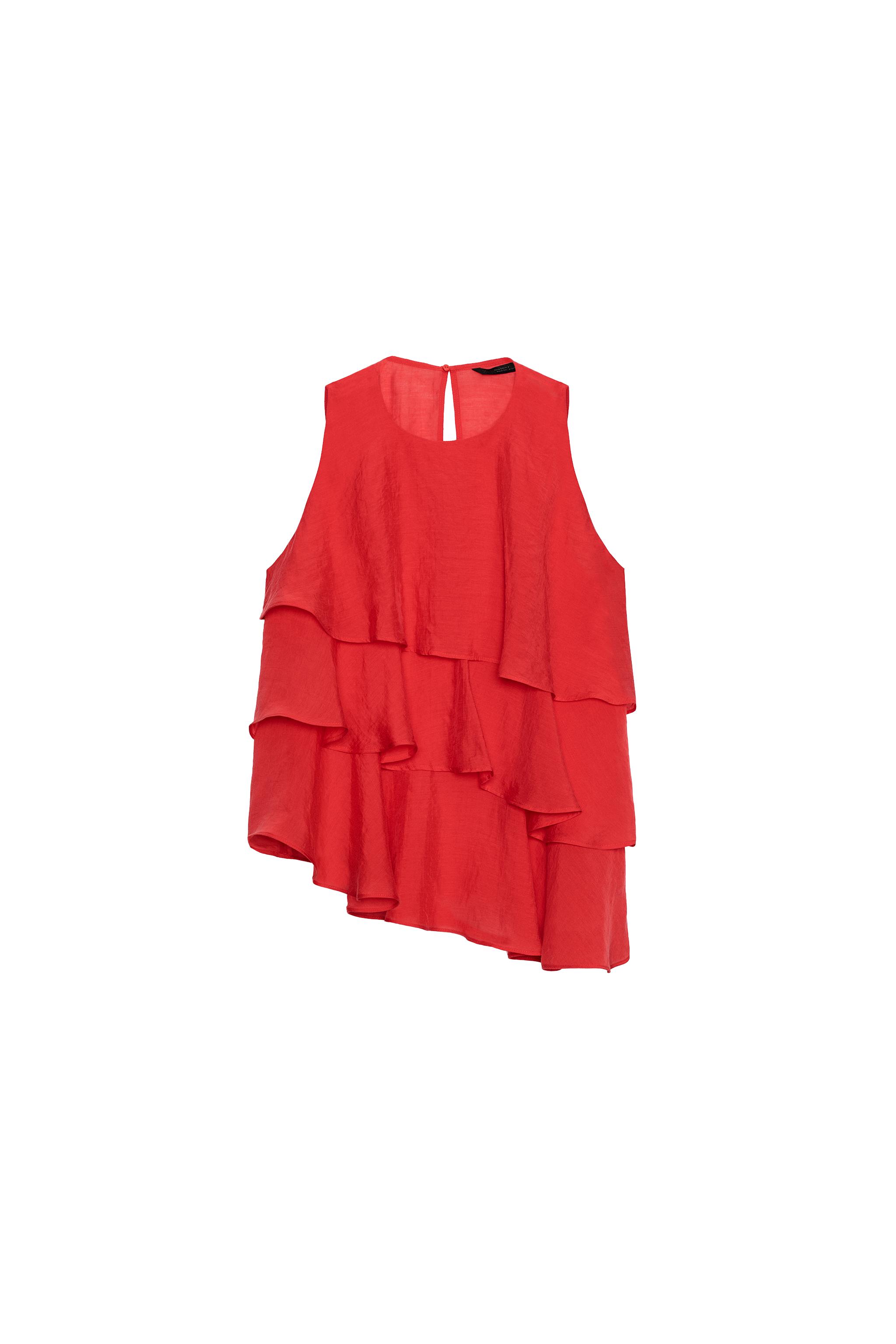 ASYMMETRIC RUFFLED TOP - Red | ZARA United States