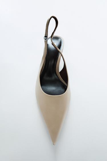 SLINGBACK KITTEN-HEEL SHOES WITH STRAP - Taupe Grey by Zara