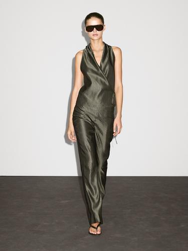 Zara Jacquard crossover halter top - Dark green - Image 0