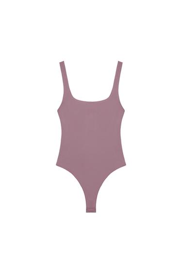 STRETCH BODYSUIT WITH SQUARE NECKLINE