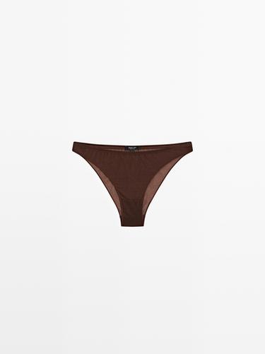 Zara Semi-sheer briefs with metallic detail - Brown - Image 0