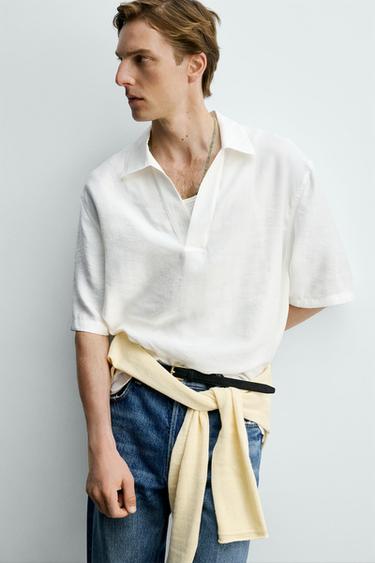 CHEMISE POLO FLUIDE À SURPIQÛRES - Écru de Zara - Image 4