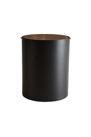 METAL BATHROOM BIN WITH WOODEN LID - Black by Zara