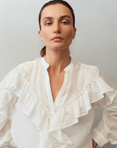 Zara RUFFLED LACE BLOUSE - Oyster-white