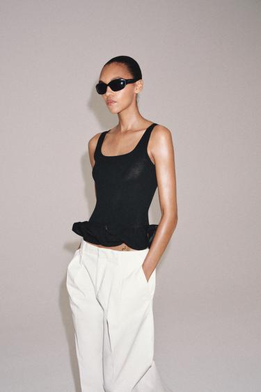KNIT TOP WITH WAVY HEM - Black by Zara