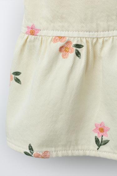 ROBE SERGÉ FLEURS BRODÉES - Écru de Zara - Image 3