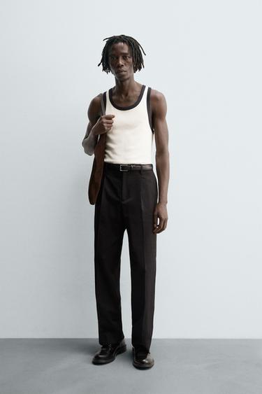 Zara CONTRAST RIB TANK TOP - White / Navy - Image 0