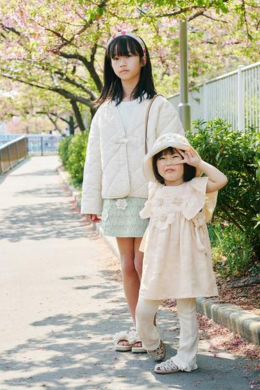 100% LINEN FLORAL DRESS - Ecru by Zara