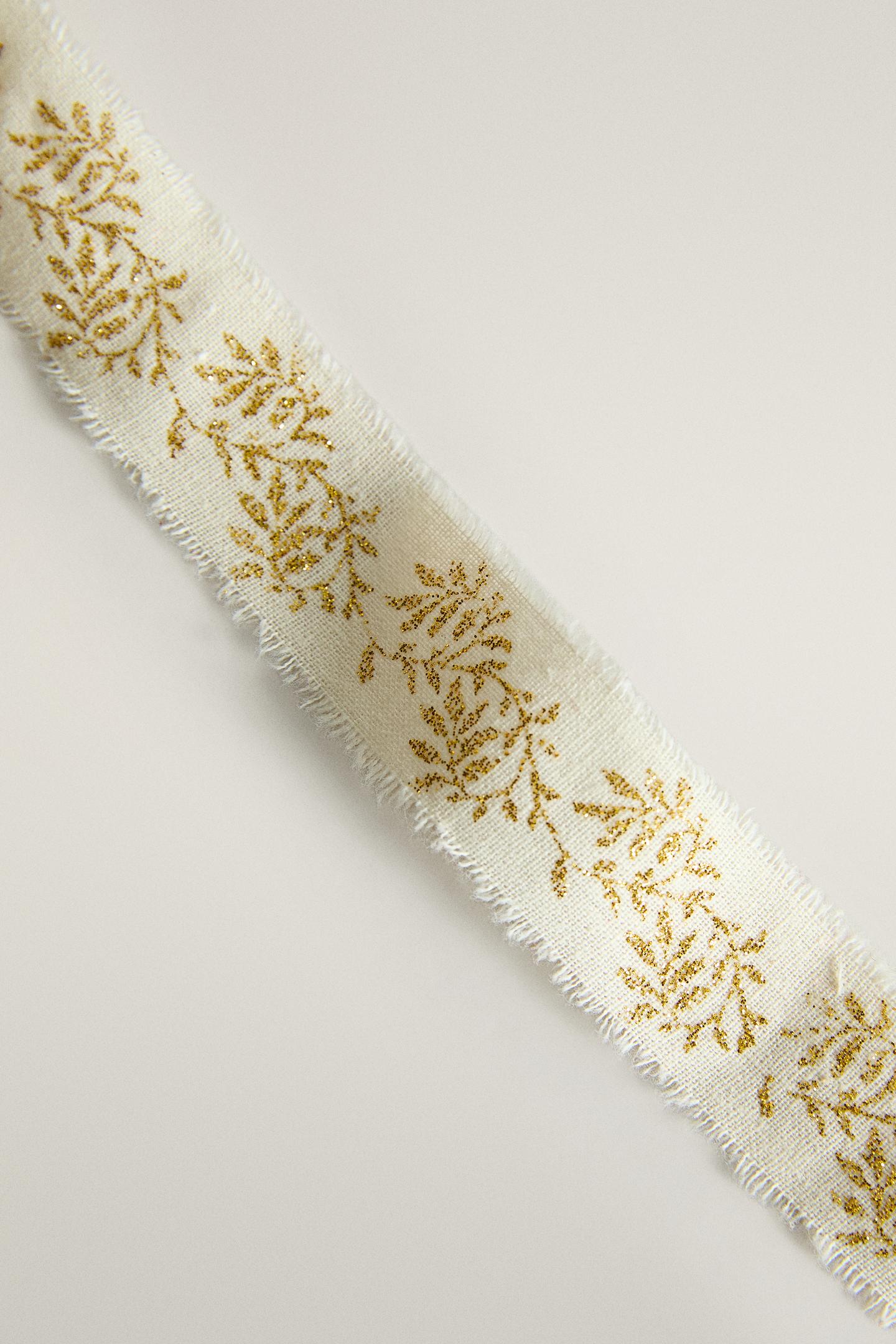 Zara Printed Cotton Christmas Gift Ribbon, цвет: Экрю — фото 4